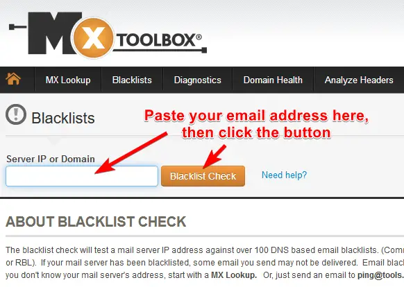 mxtoolbox email blacklist check