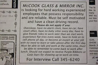 mccook glass funny job ads