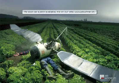 farmworker hit by satellite creative job ad