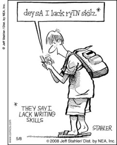 Texting writing skills cartoon