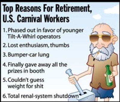 top reasons for retirement US carnival workers