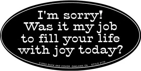I'm sorry! Was it my job to fill your life with joy today?