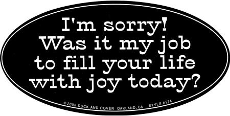 I'm sorry! Was it my job to fill your life with joy today?