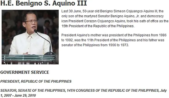 Benigno Aquino CV snapshot