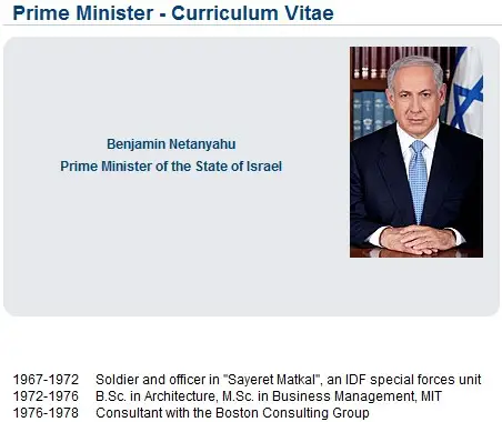 Benjamin Netanyahu CV snapshot