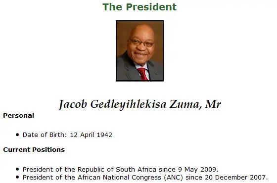 Jacob Zuma CV snapshot