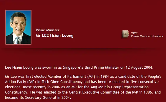 Lee Hsien Loong CV snapshot