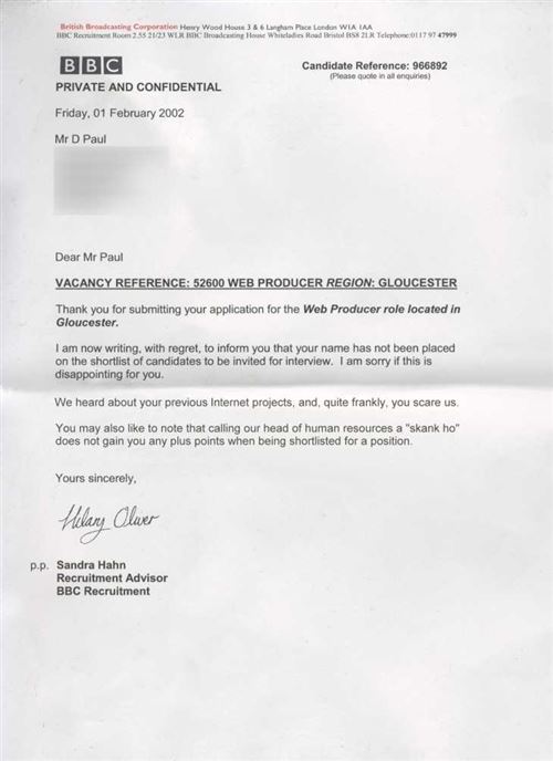 bbc rejection letter