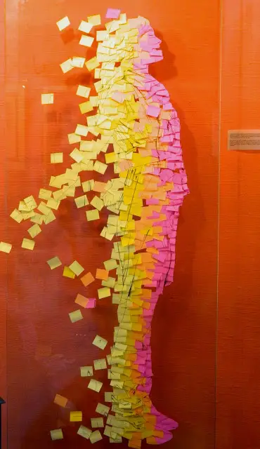 sticky note disintegrating person