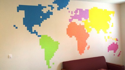 sticky note wall map