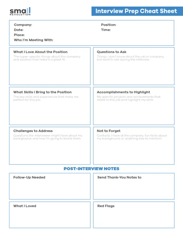 small-revolution-interview cheat sheet