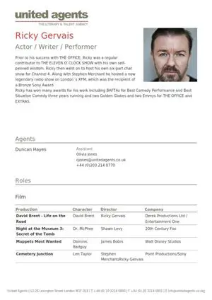 ricky gervais acting resume