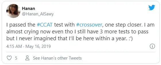 I passed the #CCAT test with #crossover, one step closer. I am almost crying now even tho I still have 3 more tests to pass but I never imagined that I'll be here within a year. :')